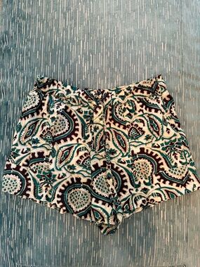 High-Waist Paisley Print Women's Shorts in Teal and Black